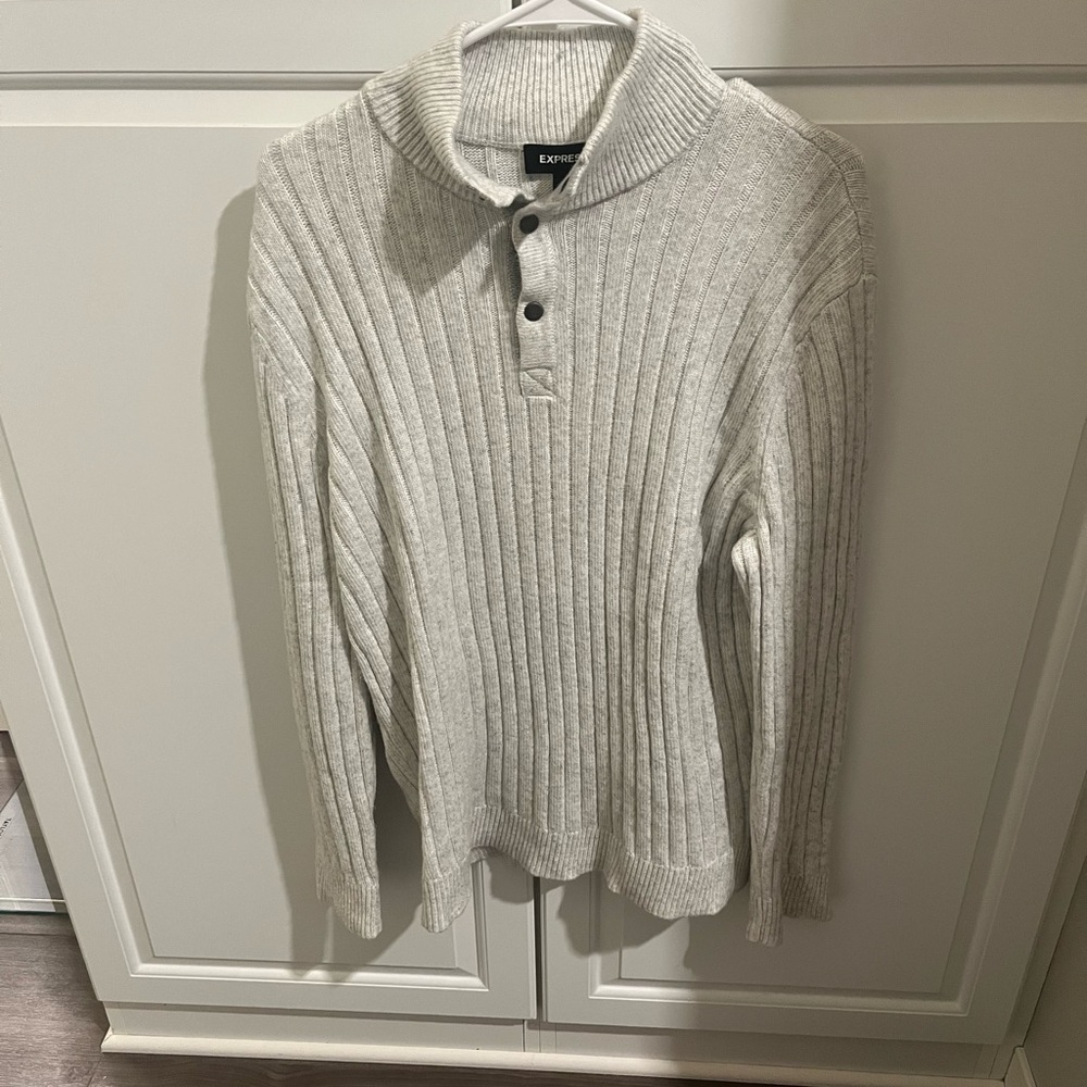 Express Men's Ribbed Turtleneck Pullover Sweater - Light Gray
